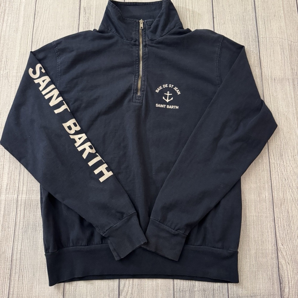 John Galt Saint Barth Quarter‎ Zip Sweatshirt Blue Graphic Pullover Women's